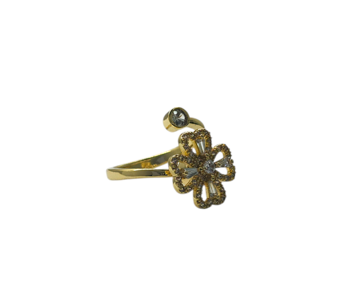 Anillo Rodio Dorado - Trébol