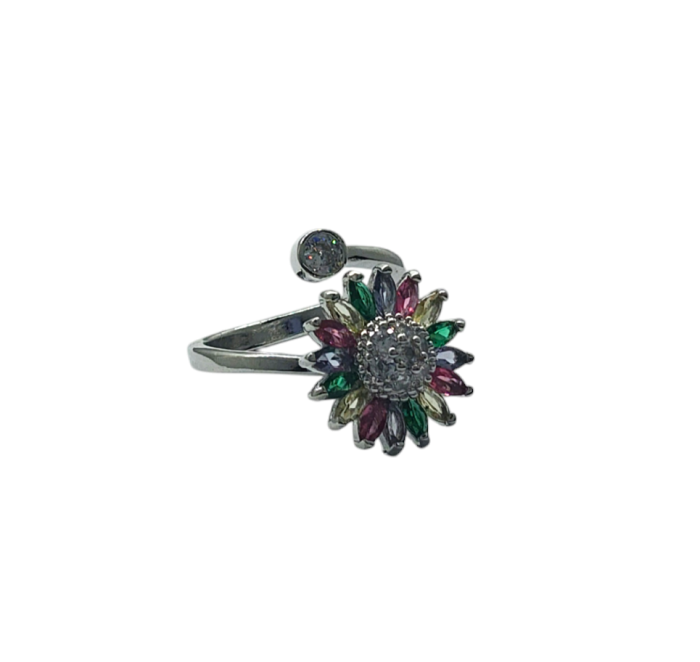 Anillo Rodio Niquelado - Girasol Multicolor